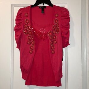 Inc. designer Hot Pink Beaded 2 piece Sweater Set Spring/ Summer HOT color